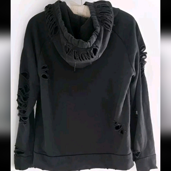 ALO YOGA Women's Dark Gray Ripped Distressed Hoodie Sweatshirt! Size M - Picture 5 of 5